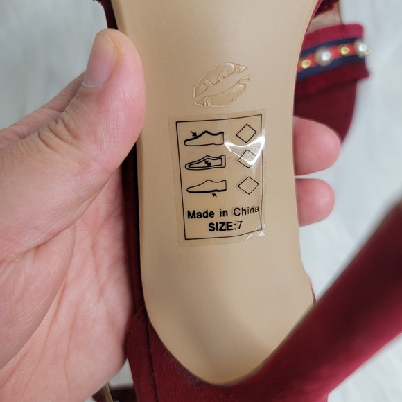 Suede ankle strap heels and rhinestones. - Picture 7 of 9